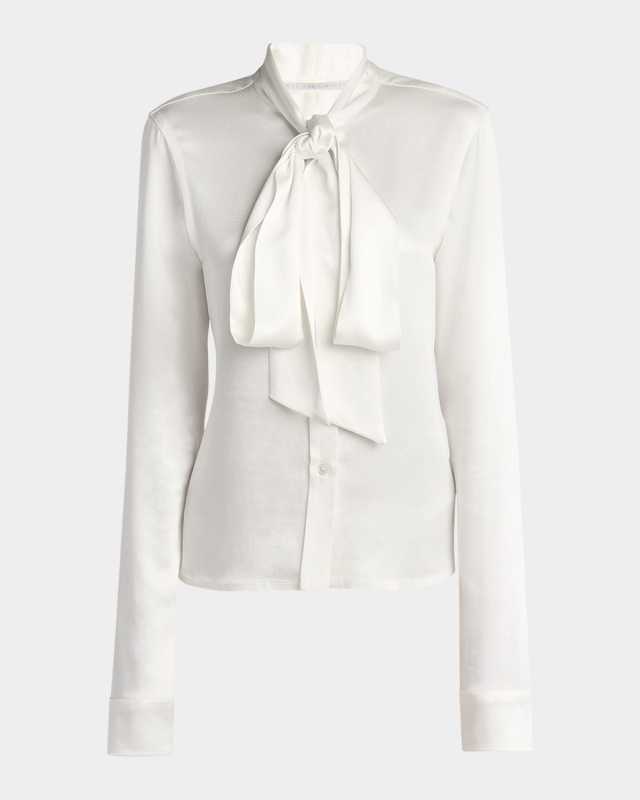 Bow Button-Down Satin Blouse
